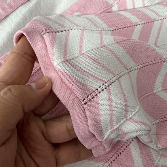 Vintage Alfred Dunner Sweater Women Extra Large Pink White Chevron Built In - Picture 15 of 16